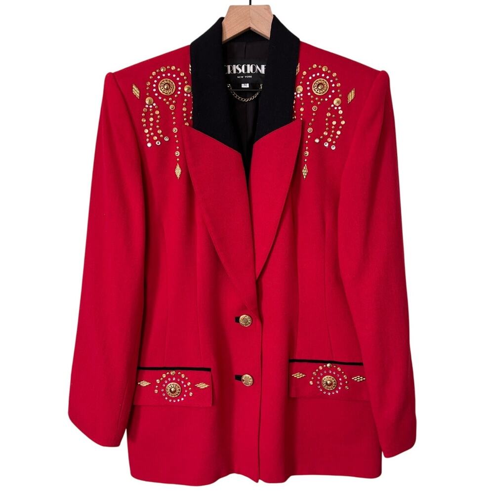 Vintage Criscione Red Western Blazer Jacket M 80s Jeweled Cowgirl Rodeo